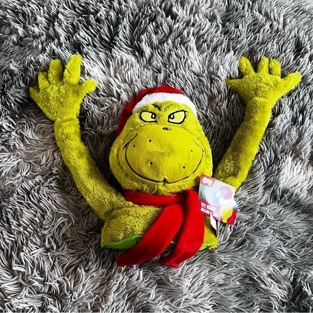 Ruz Dr. Seuss The Grinch Tree Hugger with Santa Hat and Scarf Flexible Arms New